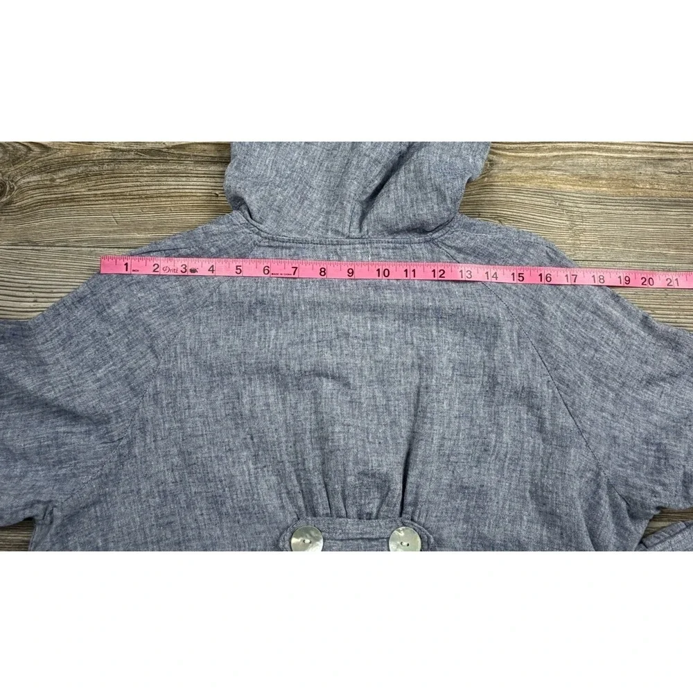 Sigrid Olsen Womens M Jacket Linen Blend Blue Hooded Swing‎ Lagenlook Nautical